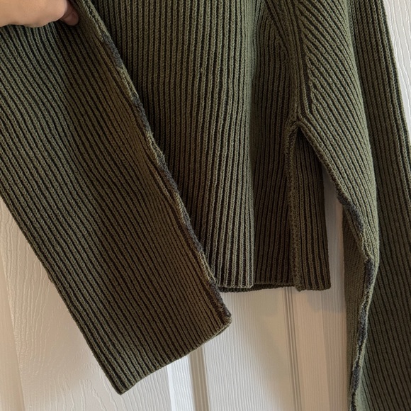 Free People Olive Green Ribbed Knit Half Zip Sweater XS - Picture 7 of 8
